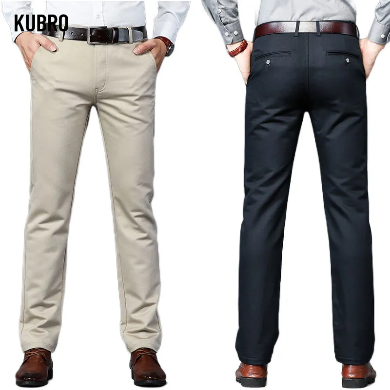 Pantalons pour hommes KUBRO Automne Hiver Marron Casual Hommes Stretch Classique Homme Kaki Épais Coton Pantalon Élastique Coréen Homme Costume D'affaires 230307