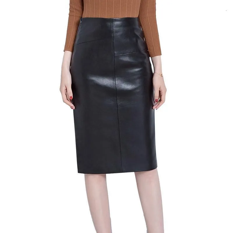 Womens Genuine Leather Sheepskin Midi Skirt With High Waist Split Package Autumn Winter Hip High Waisted Leather Skirt In 4XL H167 230308 From Kong00 27.52 DHgate.Com