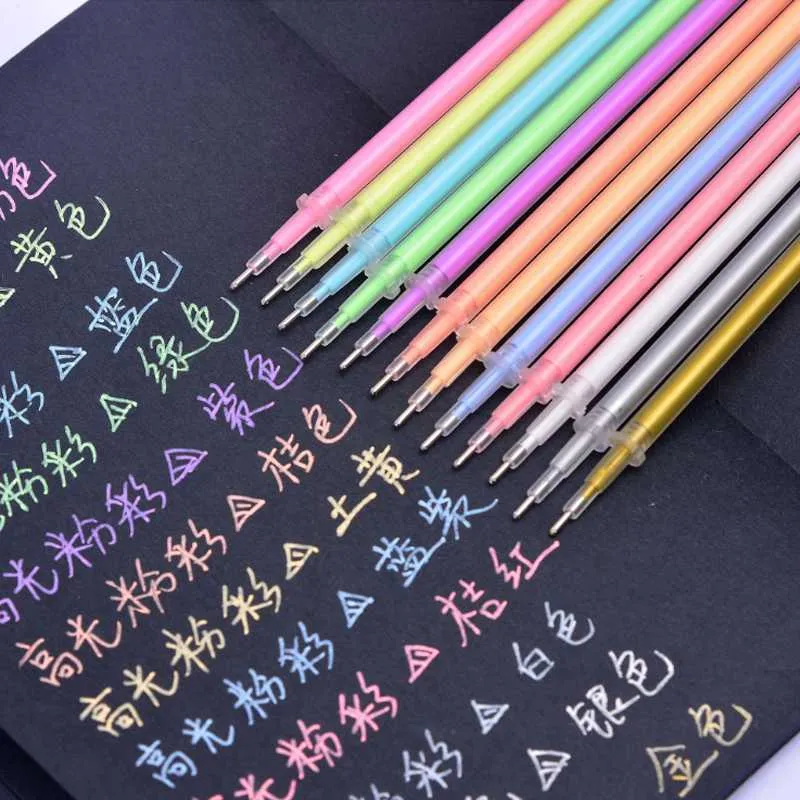 Surligneurs 12color Highgloss Pastel Gel Pen Recharge Couleur Fluorescent Neutre Plein Aiguille Tube Recharge Bureau Fournitures Scolaires Papeterie J230302