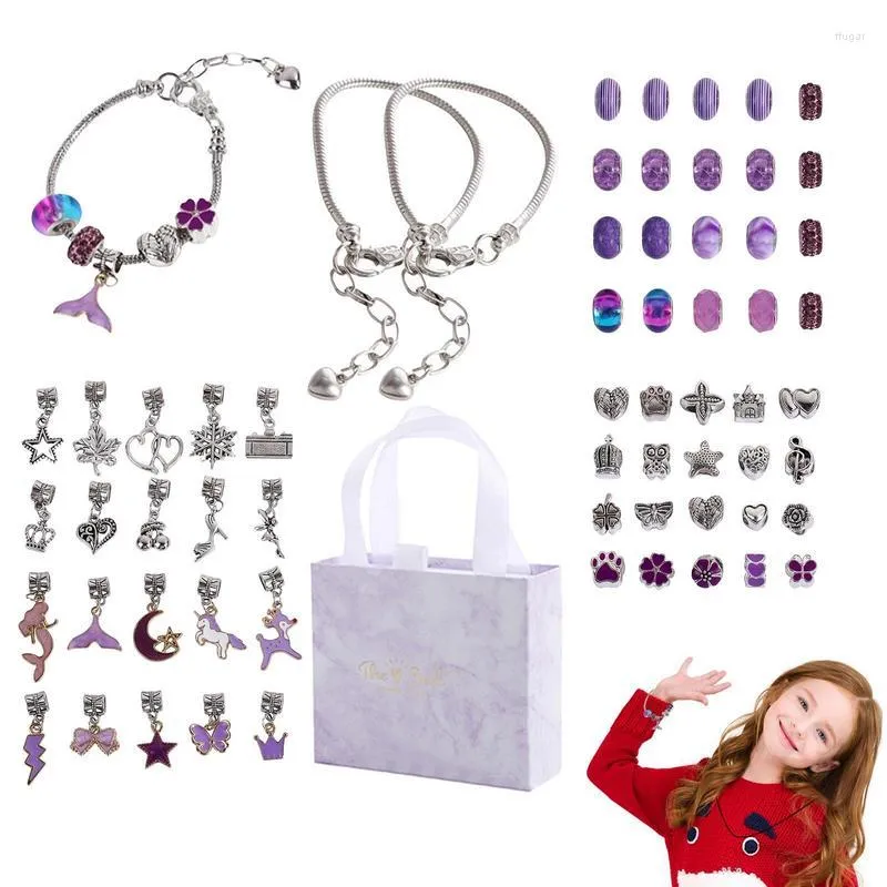 Borse portaoggetti Set di braccialetti con perline colorate fai-da-te con scatola per regalo per ragazze Perline europee in acrilico con foro grande