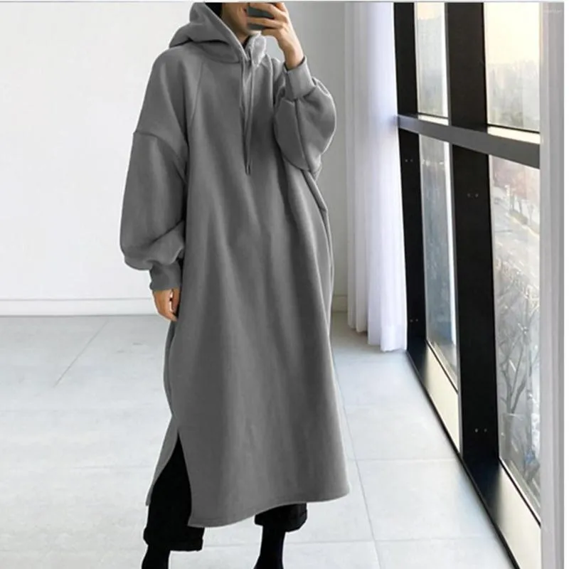 Women's Sweaters Women Oversized Loose Long Hoodie Dresses Solid Color Autumn Winter Hooded Sweatshirts Student's Baggy Pullover