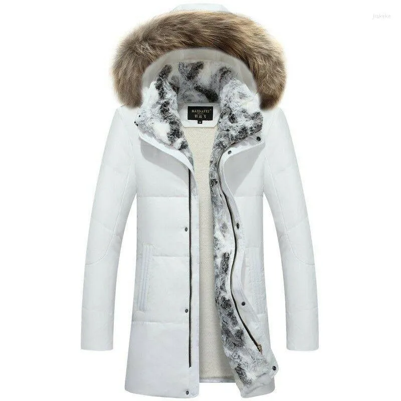 Veste à capuche pour hommes avec col en fourrure manteau en duvet de canard fermeture éclair hiver garniture chaude DXM-0005