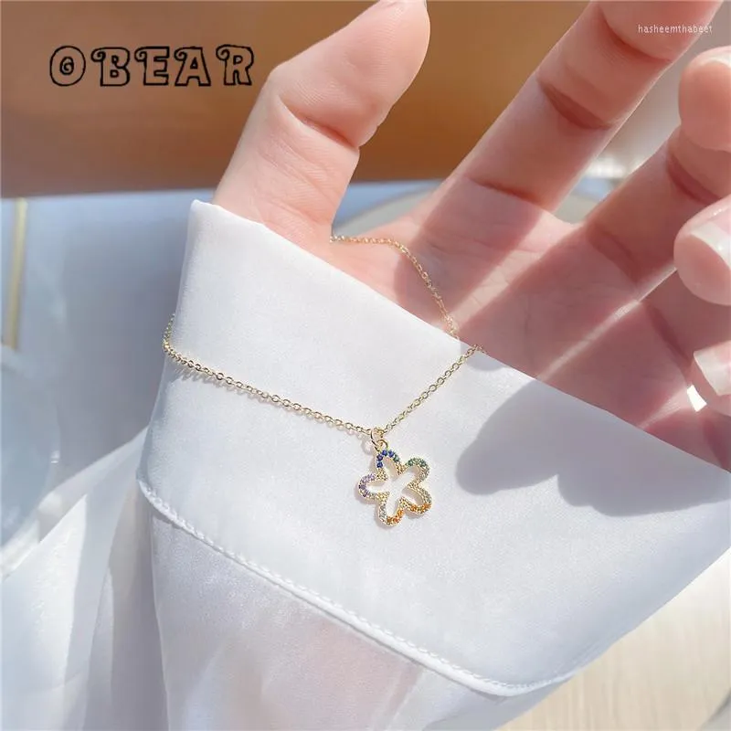 Hangende kettingen obear 14k echte goudplaten Japanse creatieve kristallen bloem ketting vrouwen mode charme jubileum sieraden