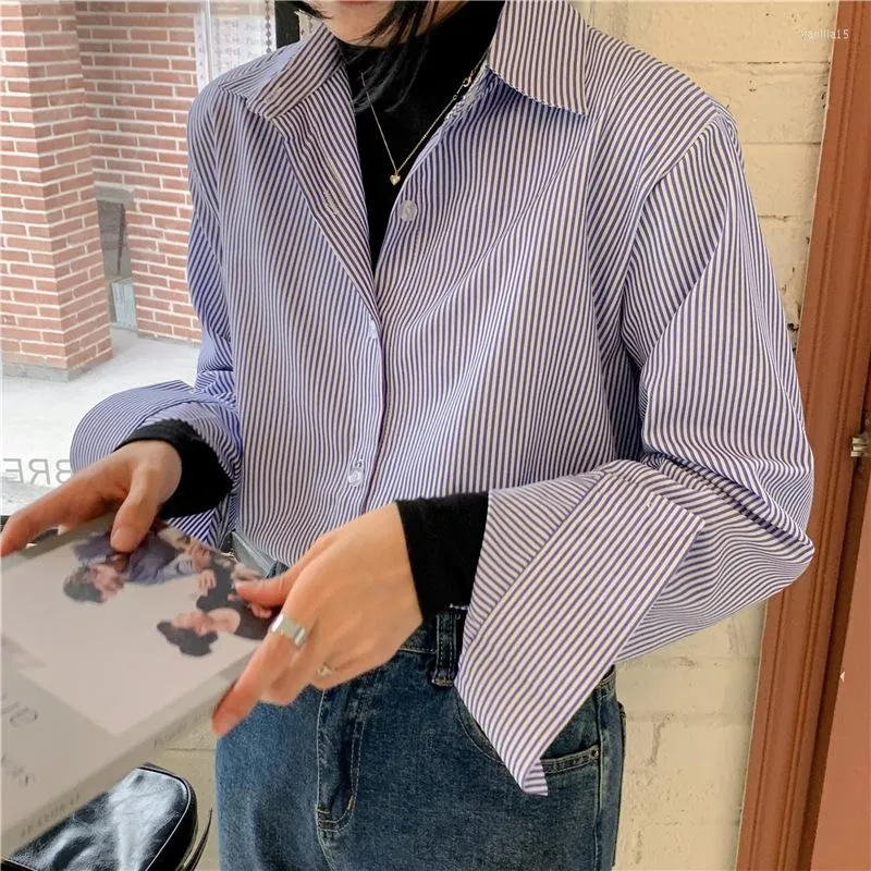 Women's Blouses Blue Striped Blouse Women 2023 Spring Autumn Casual Long Sleeve Turn-down Collar Shirt Woman Korean Loose Button Up Cardigan