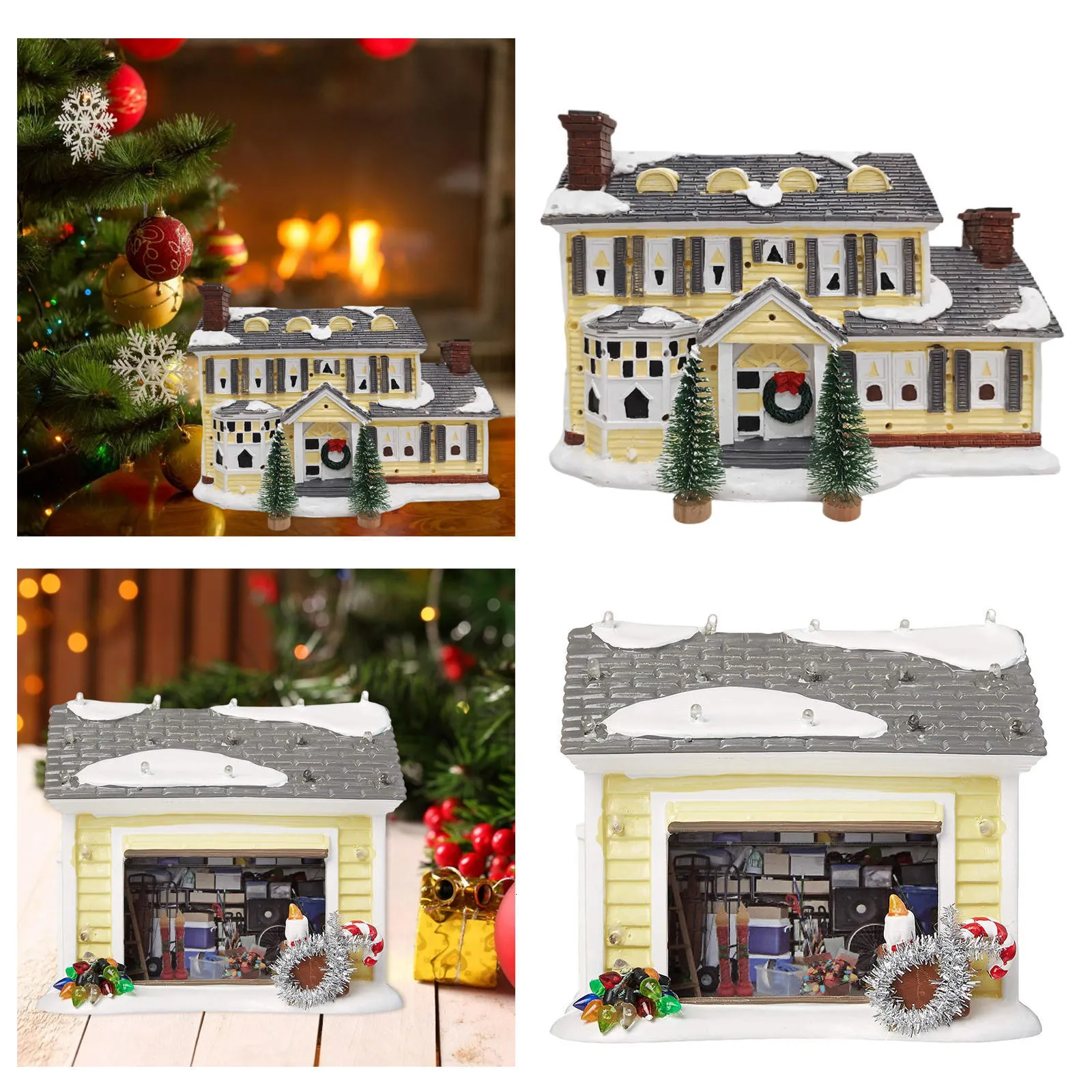 Christmas Snow Village LED Ornaments Figurine Hand Painted The Griswold Holiday House Vacation House for Home Lawn Boys Girls