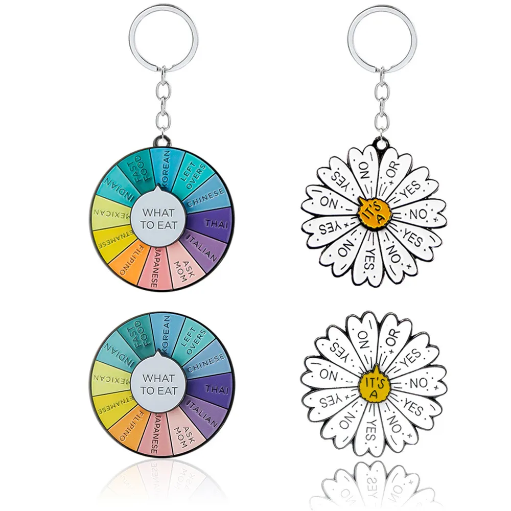 Le porte-clés de roue de couleur peut tourner marguerite personnalisée OUI NON porte-clés pendentif cadeau porte-clés