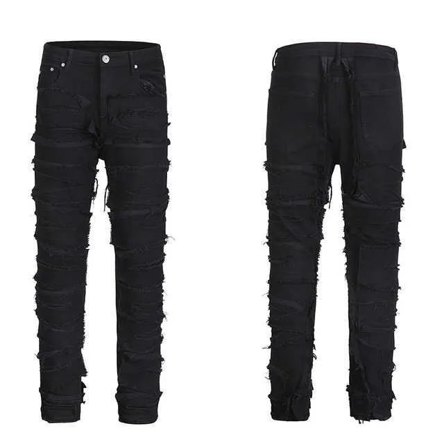 High Street Retro Black Stacked Jeans Mens With Heavy High Street Retro Black Stacked Jeans Mens With Heavy