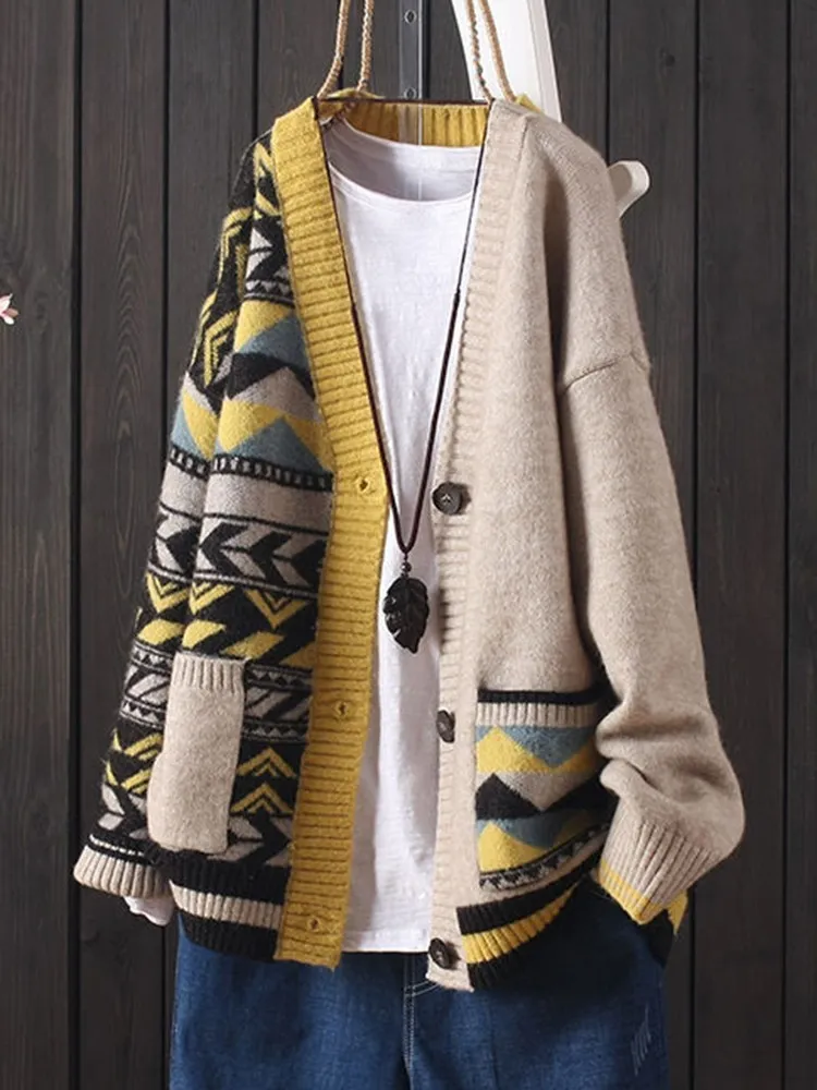 Kadın Örgü Tee Uzun Kollu Örgü Hırgalar varış Sonbahar Kış Vintage Style Vneck Gevşek Kadın Gündelik Sweaters D417 230308