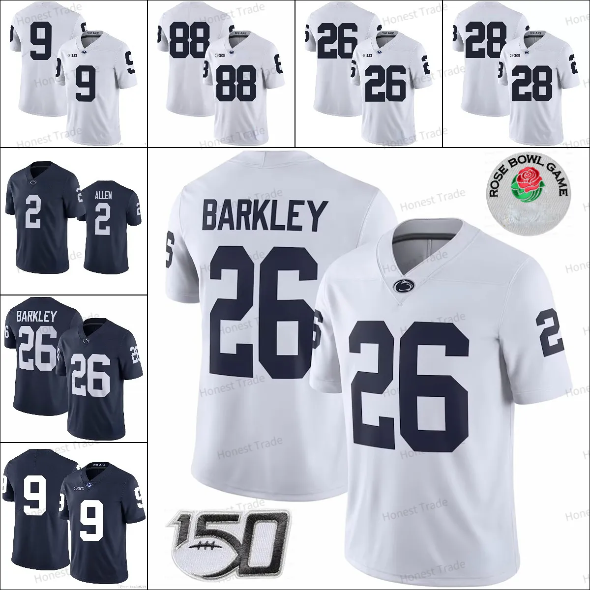 Penn State Nittany Trikot 9 Trace McSorley Marcus Allen Saquon Barkley 88 Mike Gesicki Herren genähte Trikots Weiß Blau 150. Rose Patch