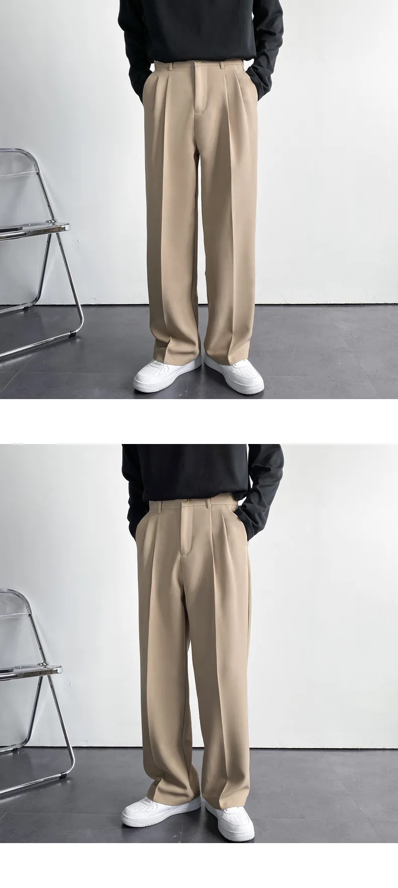 Mens Wide Leg Trousers Classic Fit Casual Pants, Loose Baggy