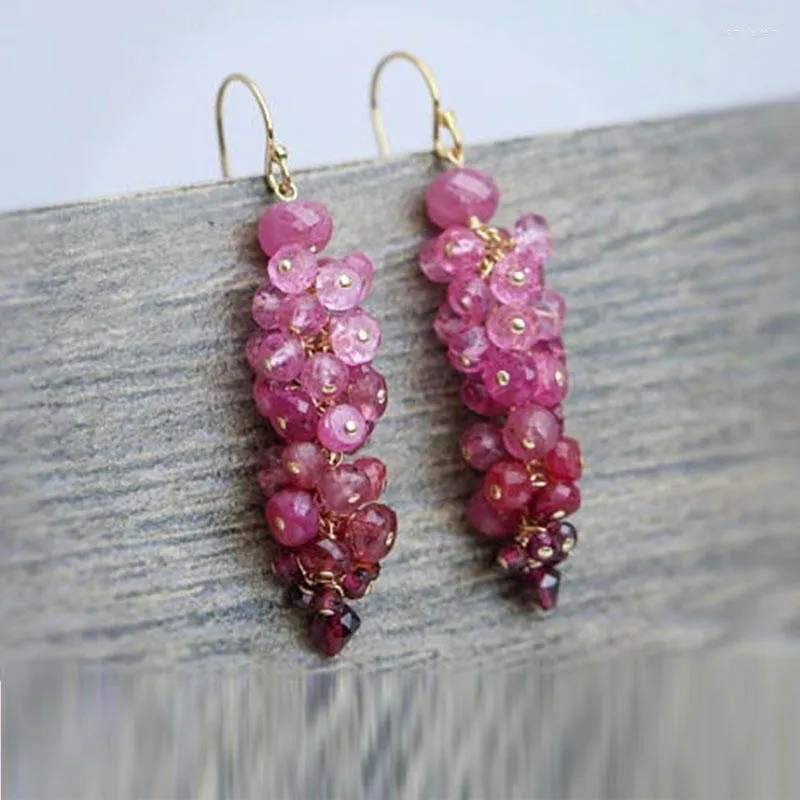 Kolczyki Dangle Pink Topaz Ruby Cluster Tourmaline