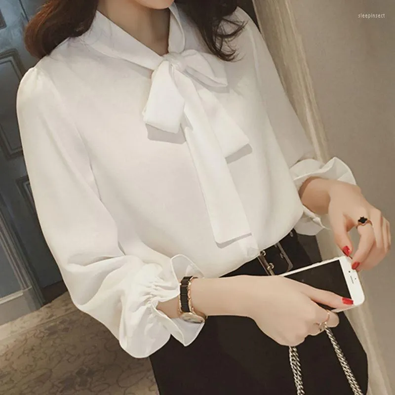 Blouses femininas elegantes e vintage feminina moda feminina 2023 Mulheres camisas Chiffon Bow Logo