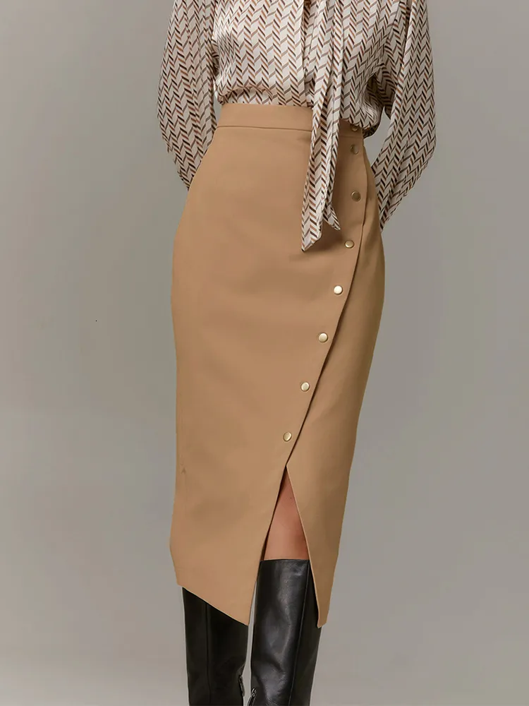 Юбки Осенние зимние женщины Сексуальные миди -карандашные юбки с высокой талией Сплошная асимметричная юбка для женщин 230308
