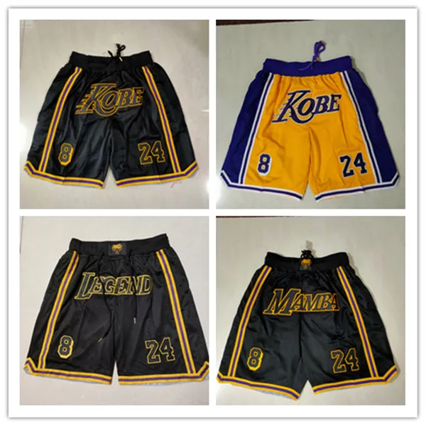 Ny Legend Mamba Kobe Shorts 8 24 Basket Shorts Zipper Pocket Black Yellow White Bryant Size S-XXL Just Done