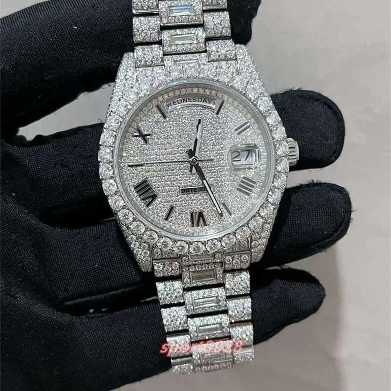 Tasarımcı Saatler Saatler Moissanite Elmaslar Geçiş İzle Elmas Testi Gül Gümüş Otomatik Eta Hareketi 41mm Su Geçirmez 904 Paslanmaz Çelik Set Safir