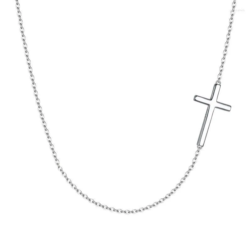 Chains Sterling Silver Cross Necklace Clavicle Sideway Women Choker Neck Chain Jewelry Collier Femme Religious Prayer GiftChains