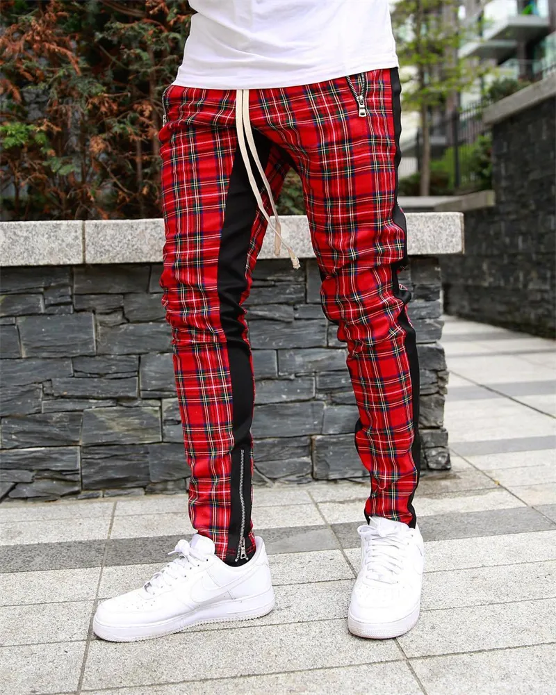 High Quality Mens Plaid Plaid Joggers Slim Fit Casual Streetwear