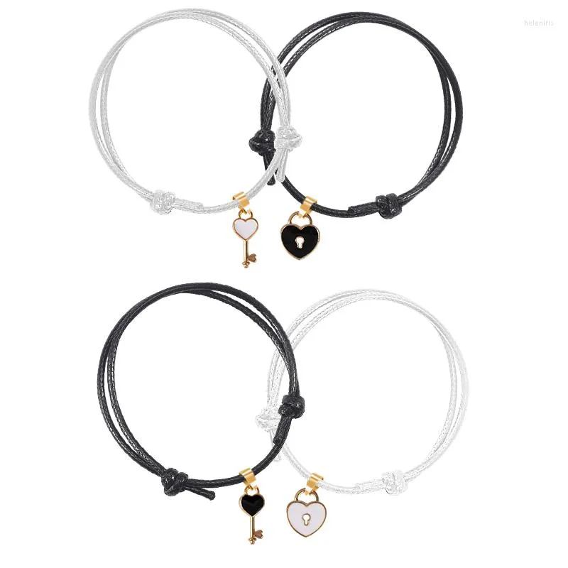 Charmarmband Män och kvinnor älskar Lock Heart Strand Armband Parminnesfödelsedagsmycken Gift Läder Rope 2023