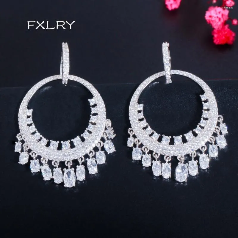 Серьги Fxlry Fashion Cubic Циркония кисточки чары длинные для женщин свадебные свадебные украшения