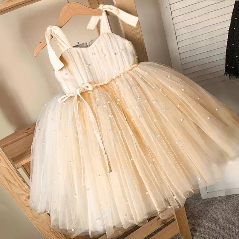 Girl s Dresses Baby Girl Tulle Princess Party Tutu Fluffy Flower Wedding Champagne Gown Children Clothing Kids Clothes Vestidos 230307