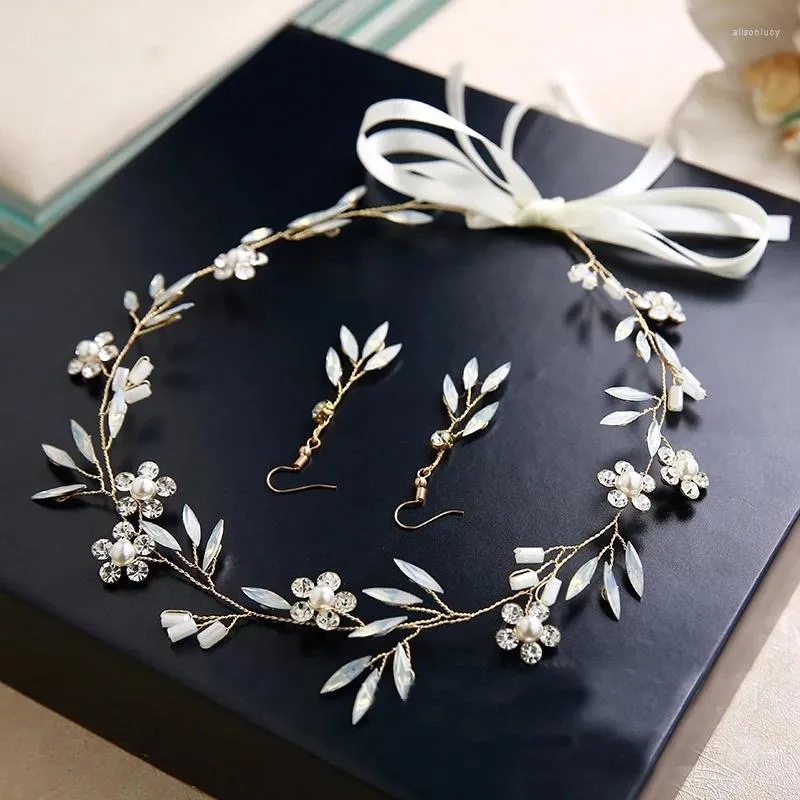 Naszyjnik Zestaw 2023 Akcesoria do włosów ślubnych Kryształowy Pearl Opaska na głowę Tiara Flower Headpiece Kobiety