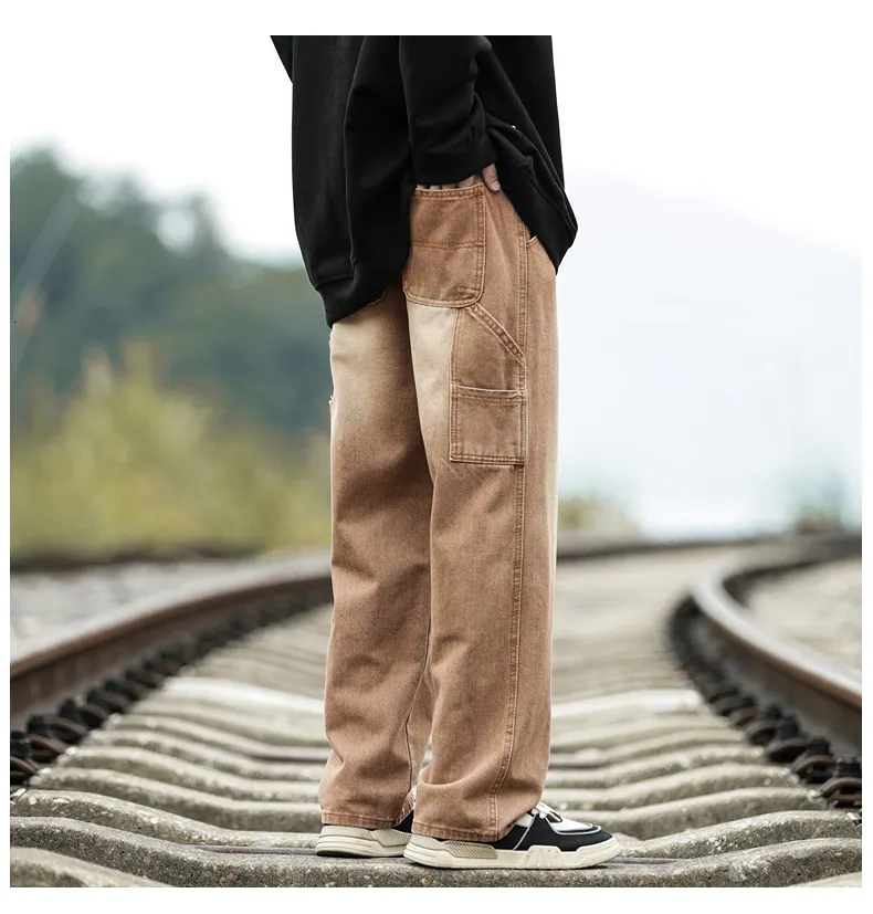 Salopette Jean Homme Baggy – Style Streetwear Années 90, Pantalon Large Usé – Idéale Pour Look Décontracté, Hip-hop, Punk