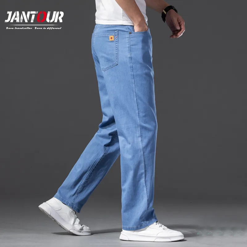 Herren-Jeans, hochwertige, leichte, gerade, lockere Herren-Baumwoll-Denim-Jeans, Sommermarke, Jugendmode, Hose 40 42 230308