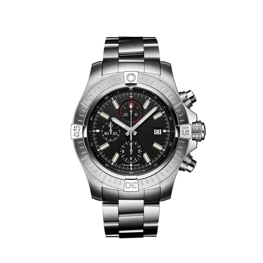 Новый Super Avenger II 1884 Mens Watching Quartz Chronograph Bracelet Bracelet из нержавеющей стали сапфировый стеклянный стеклянный черный синий кожа Sport272p