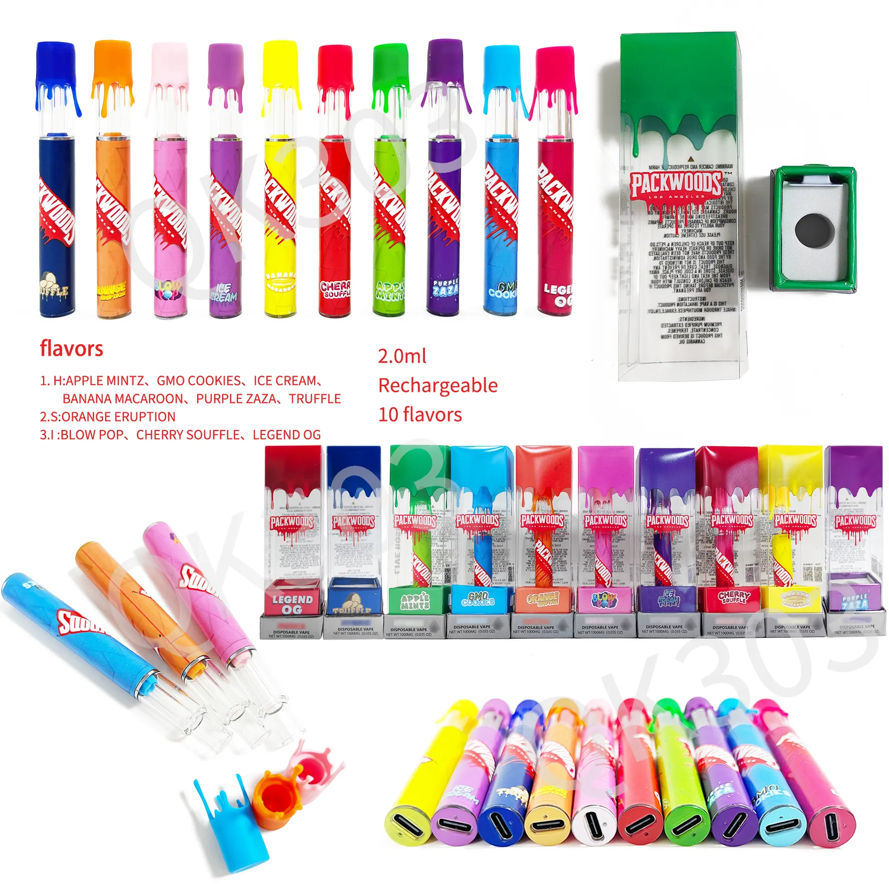 USA Stock Packwoods Glass Disposable vape pens Rechargeable Battery Empty Vape Pen 1ml Vaporizer with Packing