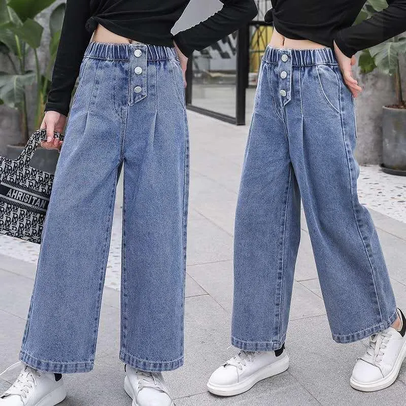 Spring Girls 2023 Fashion Loose Style Ladies Jeans Pant For Girls Aged 3 10  Years Old Wide Leg Childrens Clothes From Ouuyann, $15.33