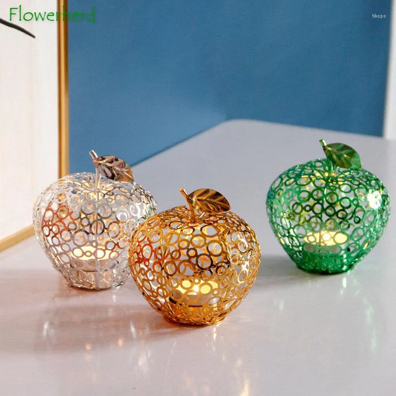 Candle Holders Creative Apple Holder Valentine 's Day Decoration Candlestick Silver Green Gold Cup Aroma Tea Candleware