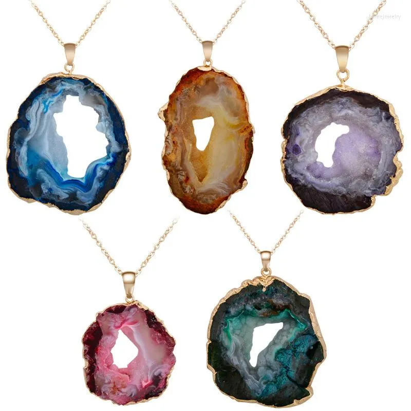 Pendentif Colliers Irrégulier Coloré Naturel Quartz Agates Druzy Collier Pierre Pendentifs Femmes Or Couleur Bijoux Cadeaux 50 cm