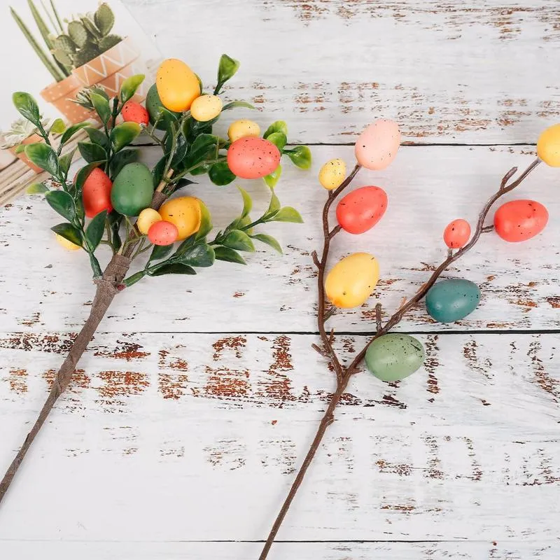 Fiori decorativi Pittura colorata Uovo di Pasqua Ramo di un albero Fiore di schiuma Pianta finta Decorazione fai da te Festival di nozze Festa Decorazione vaso di casa
