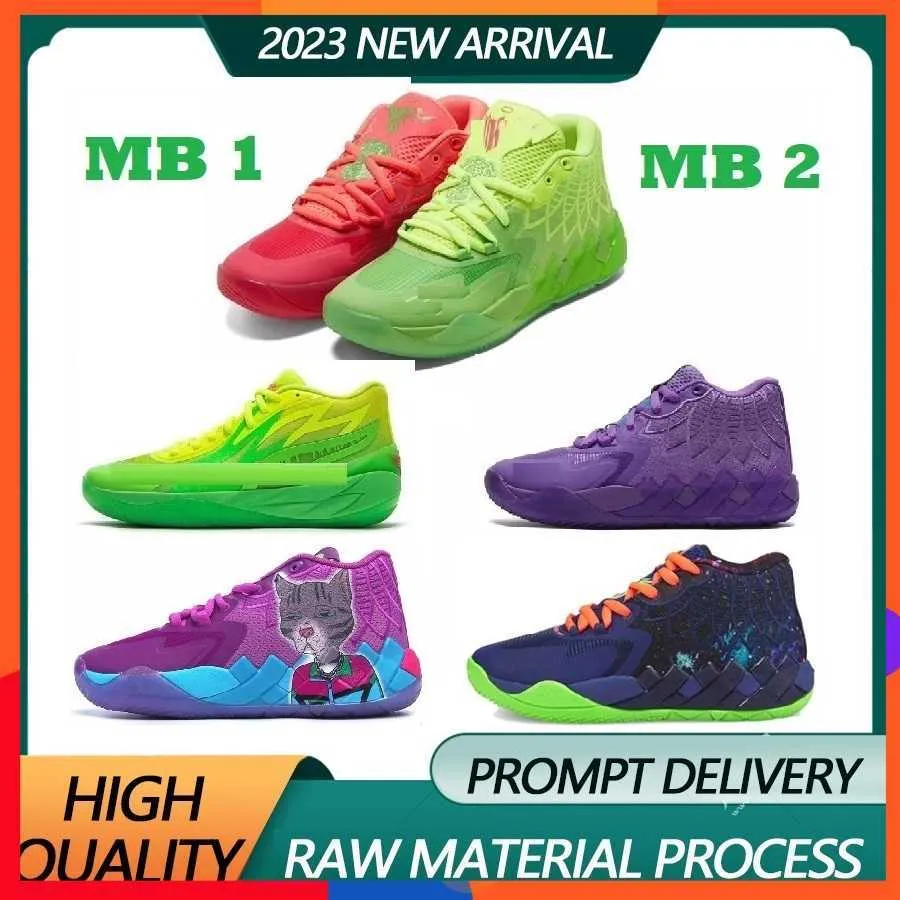 Chaussures de basket-ball Melo Haute qualité lamelos mb1 Rick Morty hommes femmes chaussures de course Queen City Purple Cat chaussures de balle lamelo melos mb 2 low Sneakers chaussure pour enfants Baskets