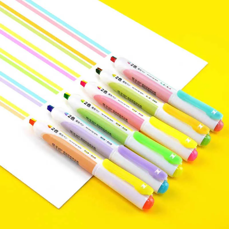 Highlighters 1pc Highlighter Pen 2 Цвет в 1 флуоресцентных маркерах Пополняемые выдвижные выдвижные высокопоставленные маркеры для маркировки высококачественного рисования Doodling J230302