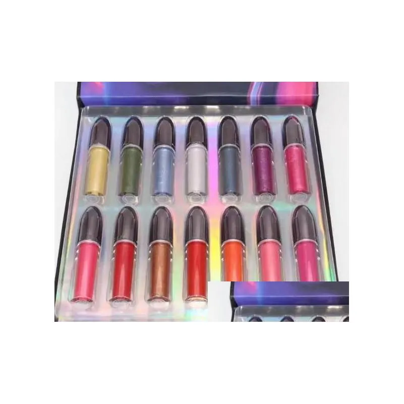 Lip Gloss 14colors Makeup Lipstick Kit Grand Illusion Liquid Lipcolour Shine Shimmer 1set 14pcs للتسليم السريع في تسليم السفينة B dhnak