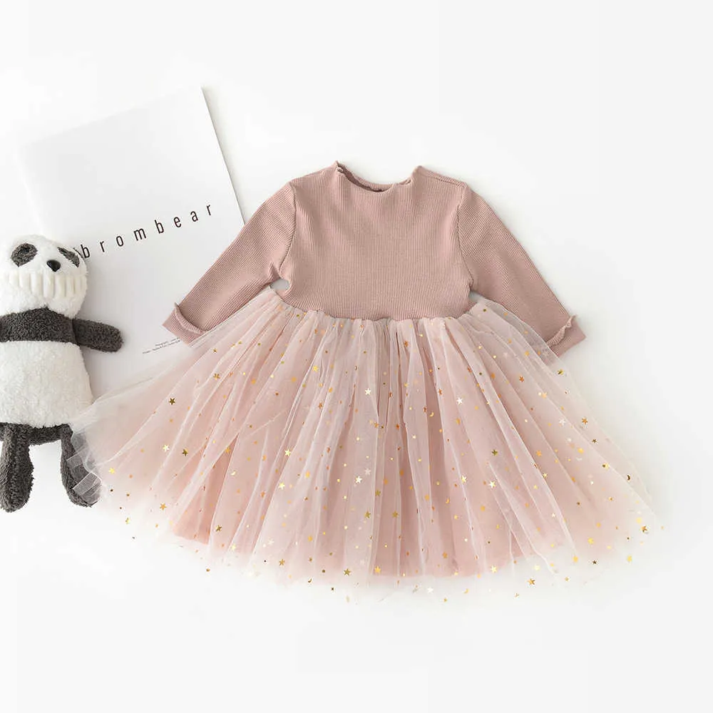 Abiti da ragazza ma baby 0-3 anni Neonato Bambino Neonate Abito a maniche lunghe in maglia di tulle con paillettes Abiti per ragazze Festa di compleanno