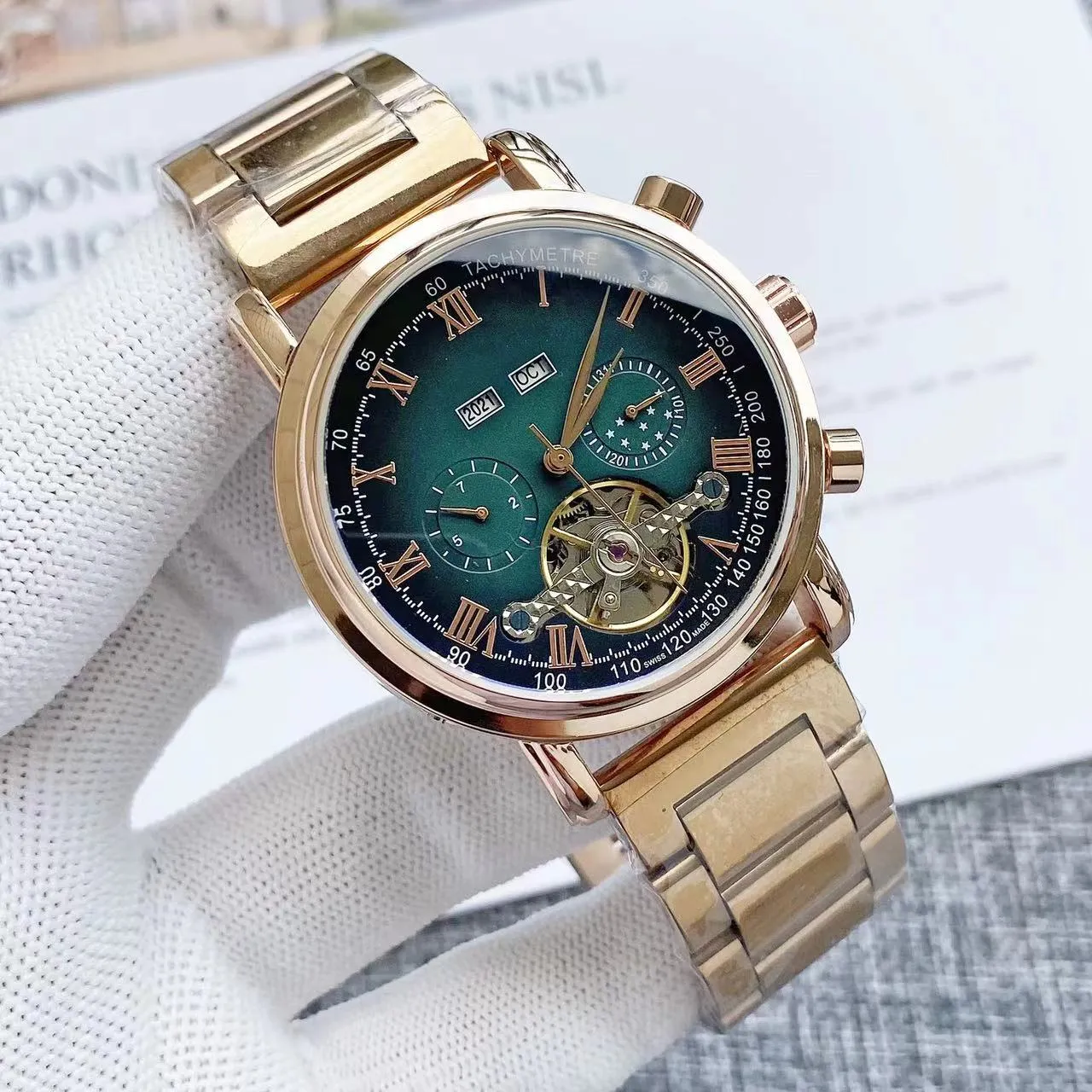 2023 Luxury brand PP business leisure flywheel mechanical men's watch fully automatic mechanical 316 steel belt watch wholesale