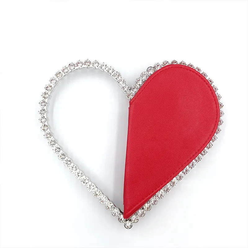 Diamond Red Heart Evening Clutch Bacs Women Designer Chic Rhinestone acrílico Handle Burse Burse for Wedding Party Sac A Main