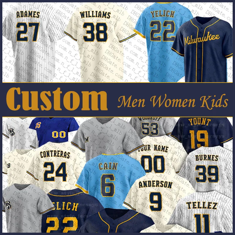 39 Corbin Burnes 27 Maillot de baseball Willy Adames Personnalisé Milwaukee 53 Brandon Woodruff Devin Williams Brewers Christian Yelich Rowdy Tellez Brian Anderson Matt Bush