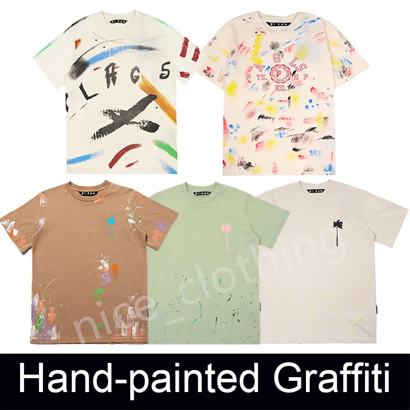 Mens Designer Palm T Shirt T-shirt di lusso dipinte a mano Graffiti PA T-shirt Moda donna Angolo manica corta Casual Streetwear Top T-shirt Abbigliamento Abbigliamento