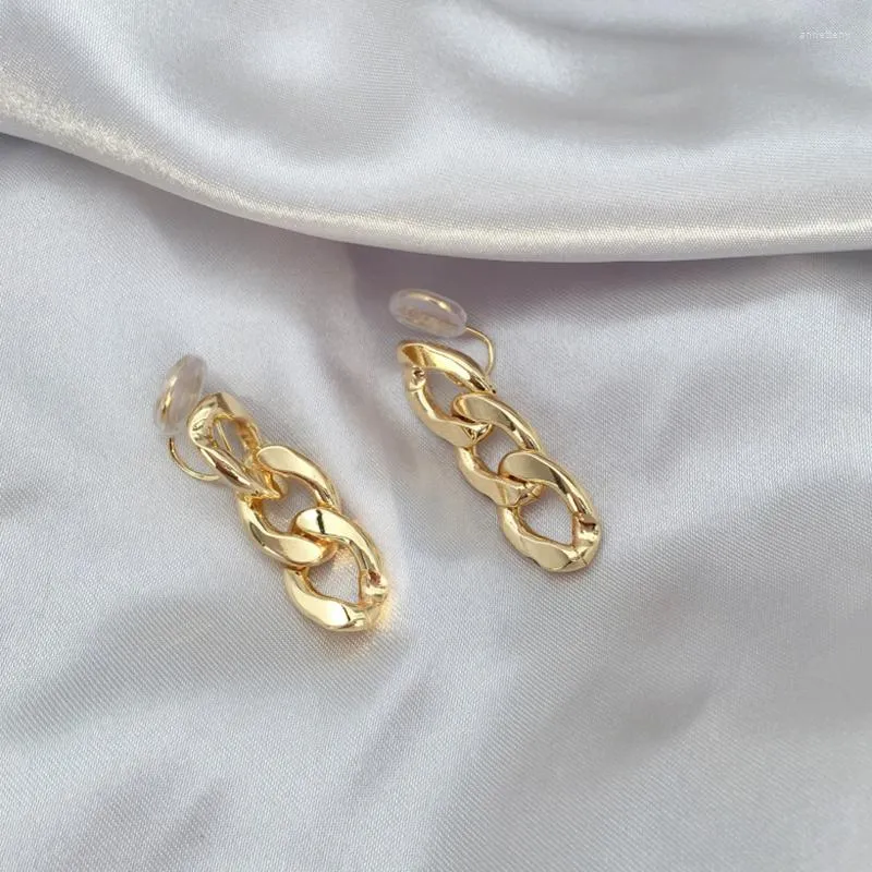 Backs Earrings 2023 Vintage Gold Metal Chain Long Mosquito Coil Clip On Without Piercing Ins Temperament Ear Clips For Woman Jewelry