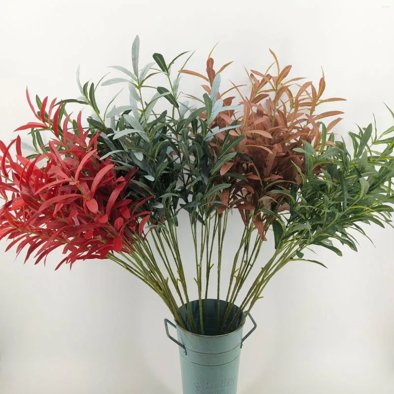 Fleurs décoratives 6 tiges branche d'olivier artificielle verdure herbe en plastique fausse fleur fausses plantes mariage maison Table Hojas Artificiales Para