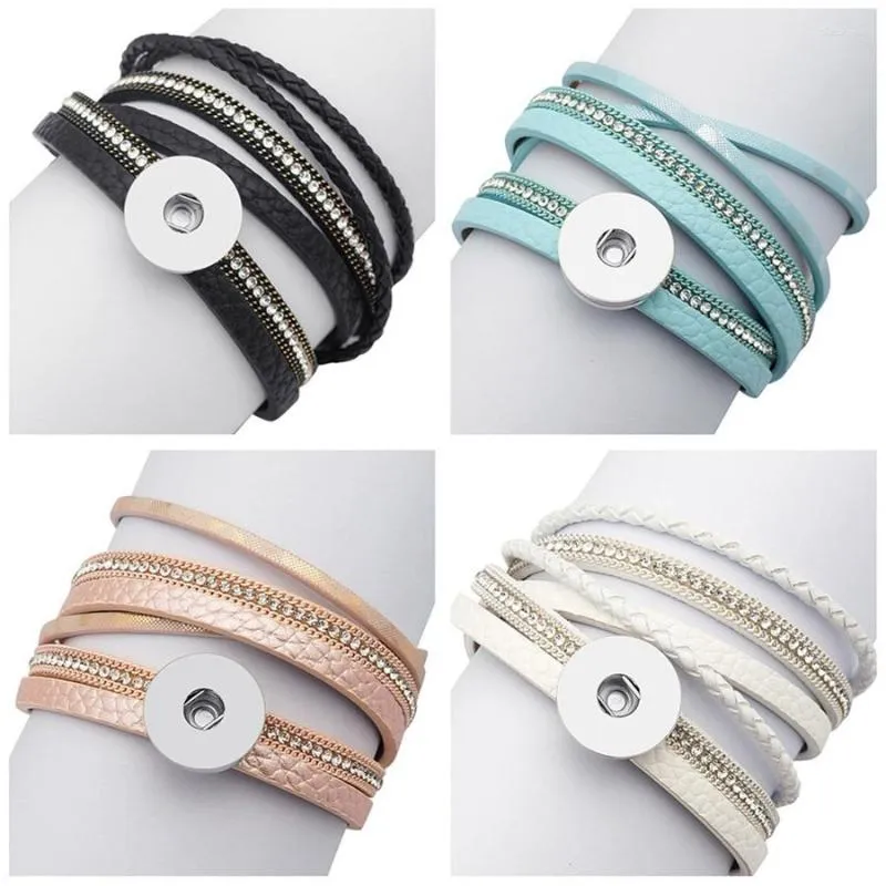 Charm Bracelets Fashion SE0190 Colorful Crystal Multi-layer Leather 40cm Magnet Buckle Fit 18mm Snap Buttons Jewelry