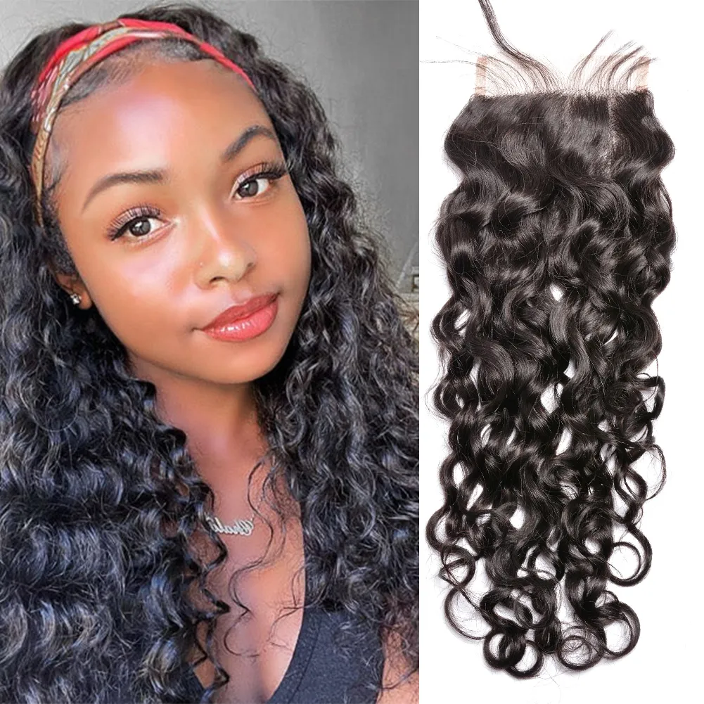 VENTE Water Wave Lace Closure 100% Indian Remy Hair Weave Big Curly Free Part 4x4 5x5 6x6 Top Lace Closure Hairpieces Natural Color Dyeable Greatremy Hair Goals