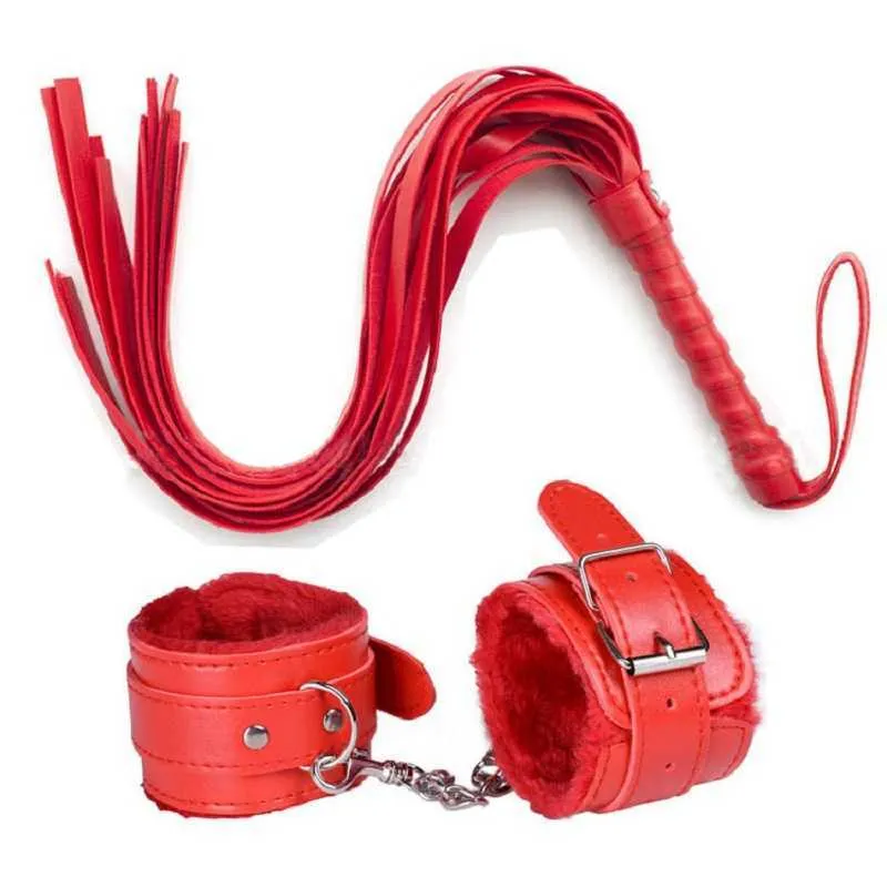 NXY Adult Toys PU 2Pcs/set Leather Erotic Handcuffs Ankle Cuff Restraints With Whip BDSM Bondage Slave Sex For_voghion.com