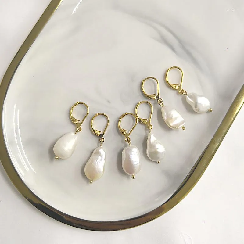 Pendientes de aro Minar elegantes pendientes de perlas de agua dulce irregulares para mujer ganchos de oro de latón perlas barrocas boda joyería nupcial