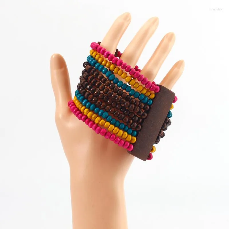 Brazalete Vintage hecho a mano trenzas cuentas de madera 10 capas pulseras para mujeres multicapa Boho pulsera joyería