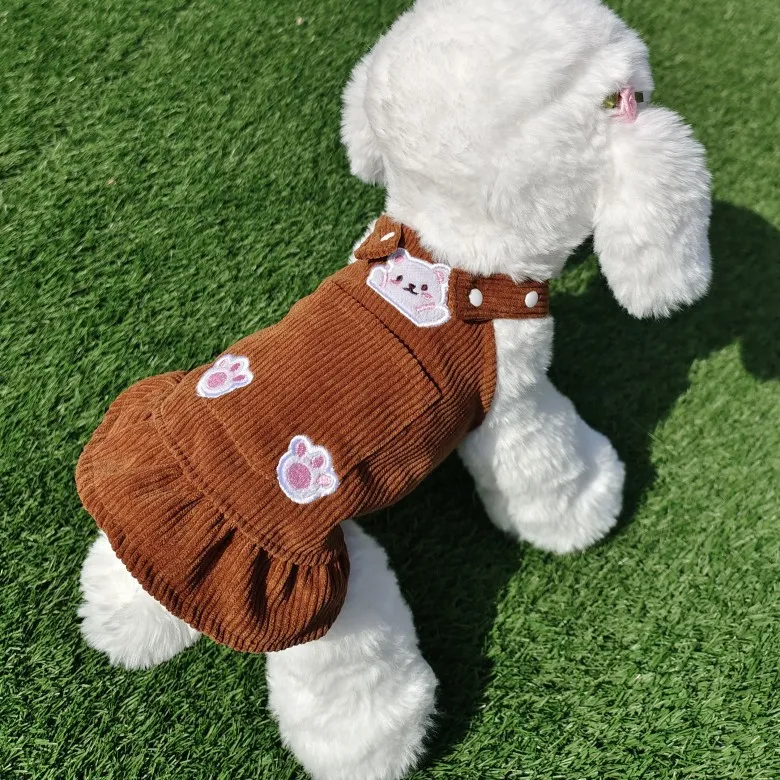 Vêtements pour chiens jupe à bretelles été robe en velours côtelé pour animaux de compagnie chat chien universel mode vêtements à bretelles mignon motif lapin ours