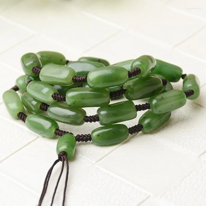 Chains Natural Hetian Jade Hanging Rope Raw Stone Rice Bead Necklace Men's And Women's Sweater Chain
